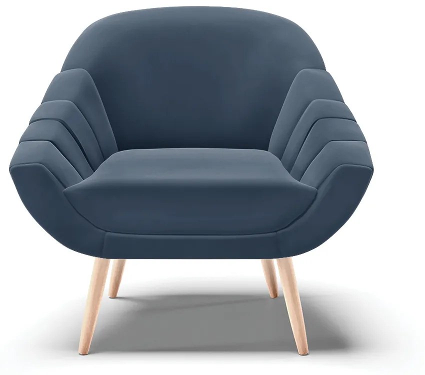 Poltrona Giovana Suede Azul Marinho Pés Palito Natural - Indo Decorar