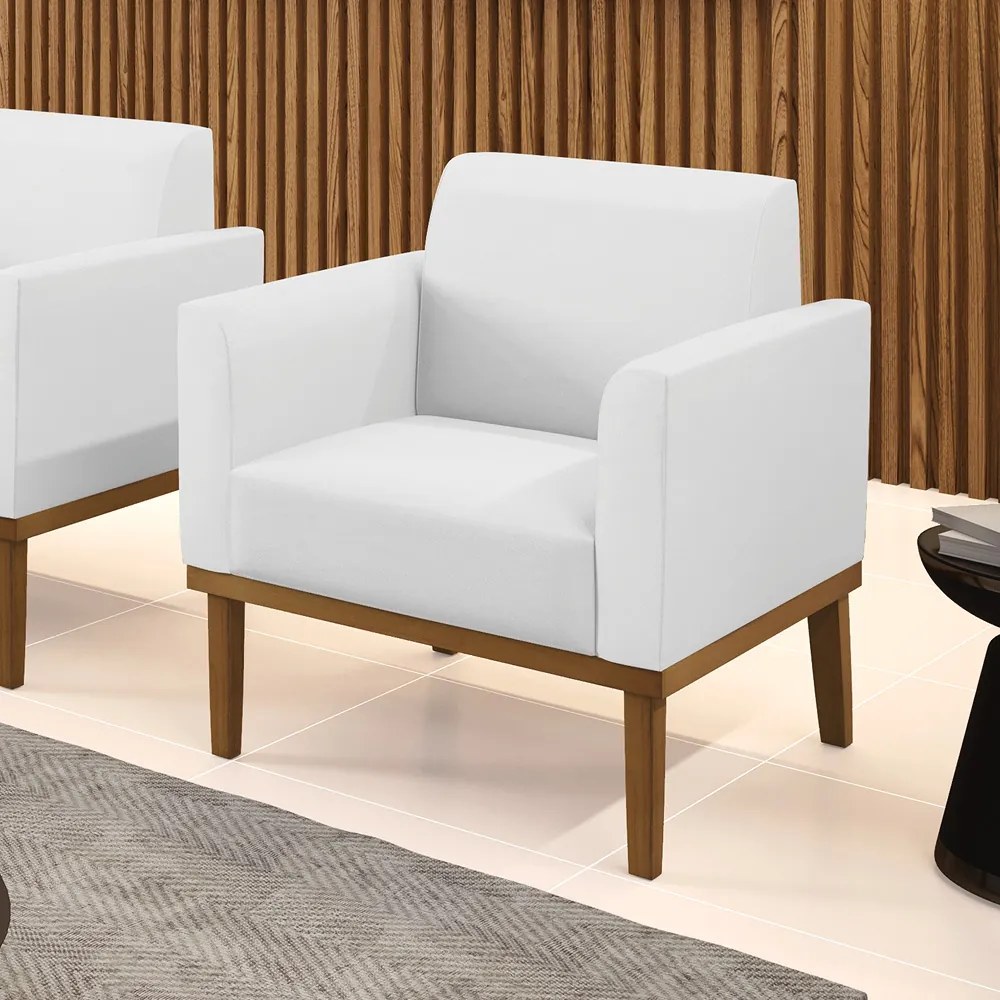 Poltrona Decorativa Isabella Pés Fixo em Madeira Castanho PU Branco G19 - Gran Belo