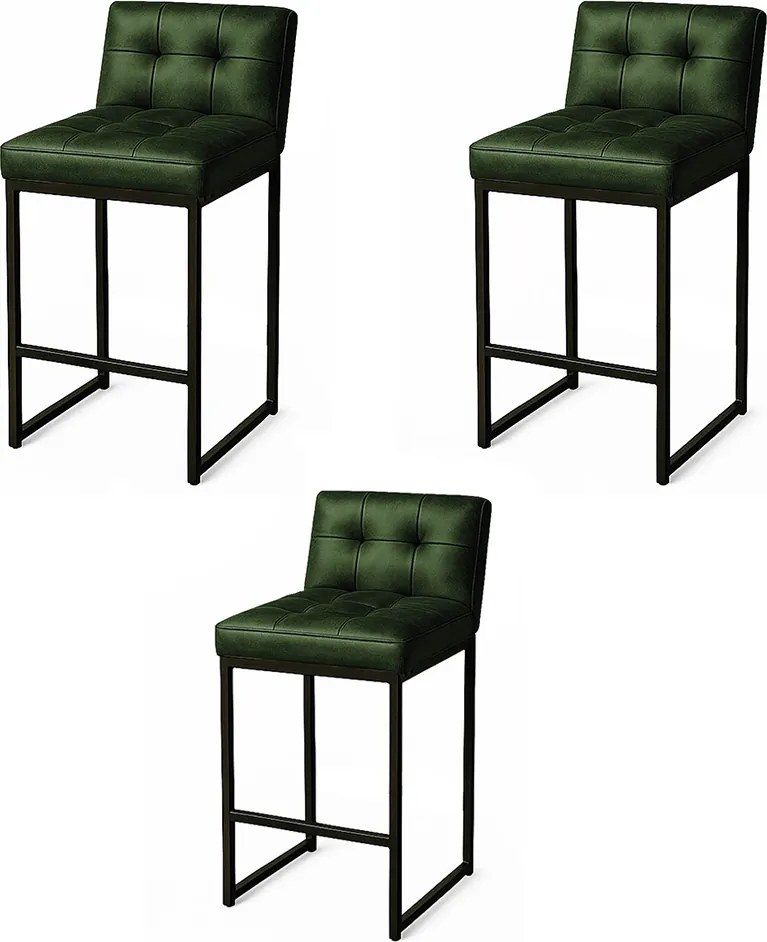 Banqueta Cozinha Alta com Encosto Industrial Kit 3 Preto Lirina PU C05 - D'Rossi - Verde