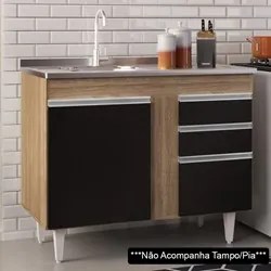 Balcão Gabinete 100cm Sem Tampo 2 Portas 2 Gavetas Luziania Castanho/P