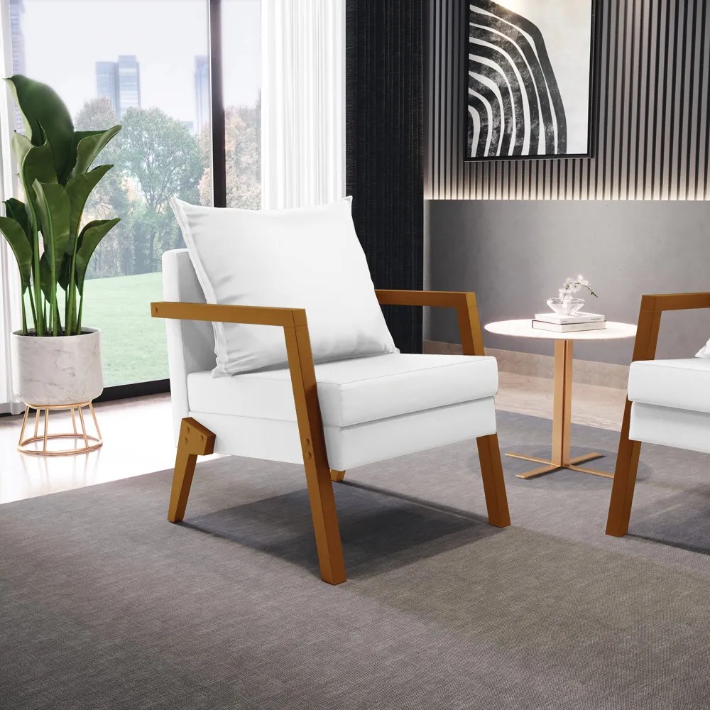 Poltrona Alice Corino Base de Madeira D03 - D'Rossi - Branco