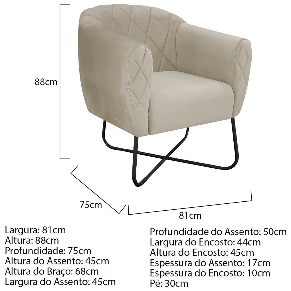 Poltrona Grazi  Base X Preta Suede - ADJ Decor