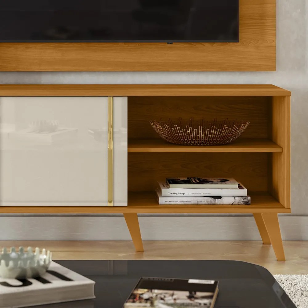 Painel TV 60 Pol 160cm com Rack Bancada para Sala Hylon Cinamomo/Off White M20 - D'Rossi