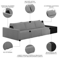 Sofá Ilha Modular Living com Puff 342cm Georgia Z08 Boucle Grafite/Pre