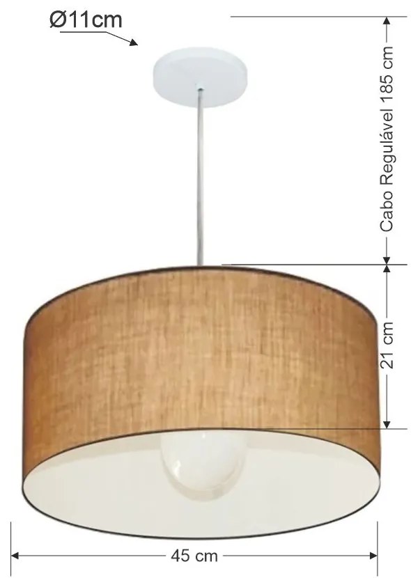 Lustre Pendente Cilíndrico Md-4203 Cúpula em Tecido 45x21cm Palha - Bivolt