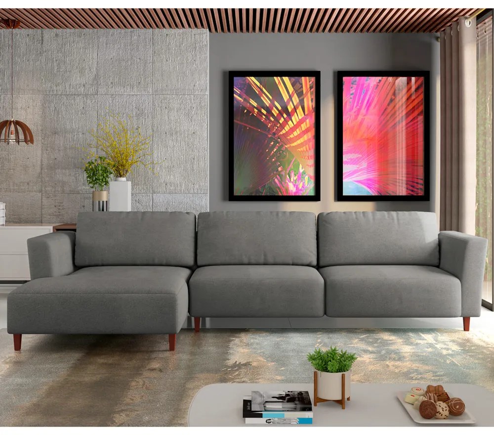 Sofá 310cm com Chaise Esquerda Franz Suede Grafite - Gran Belo