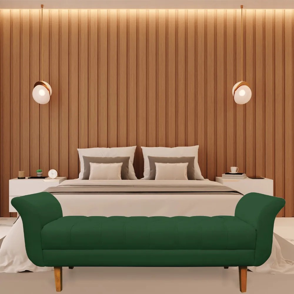 Recamier Olinda Veludo Verde 160 cm Pés Chanfrado Castanhos - D'Rossi