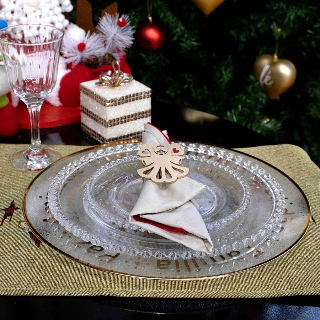 Sousplat de Plástico Desejos de Natal Transparente e Dourado com Estrelas 33 cm - D'Rossi