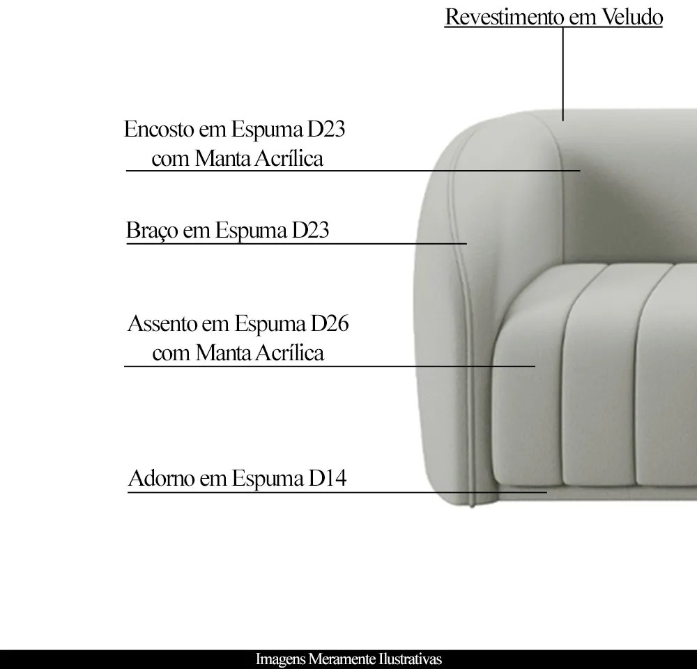 Conjunto Sala de Estar Sofá 252cm 3 Lugares e Poltrona Adam Veludo Cinza Claro G45 - Gran Belo