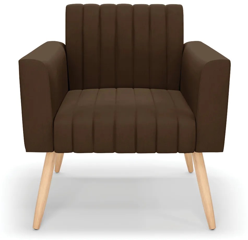 Poltrona Viena Gomada Suede Marrom Pés Palito Natural - D'Rossi