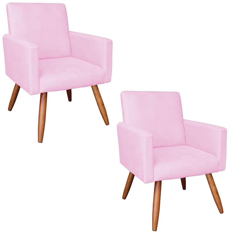 KIT 02 POLTRONAS LARISSA SUEDE PES PALIT - Rosa Bebê