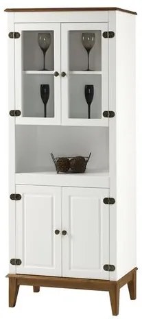 Cristaleira Malu 4 Portas cor Branco com Base Amendoa 180 cm - 62824 Sun House