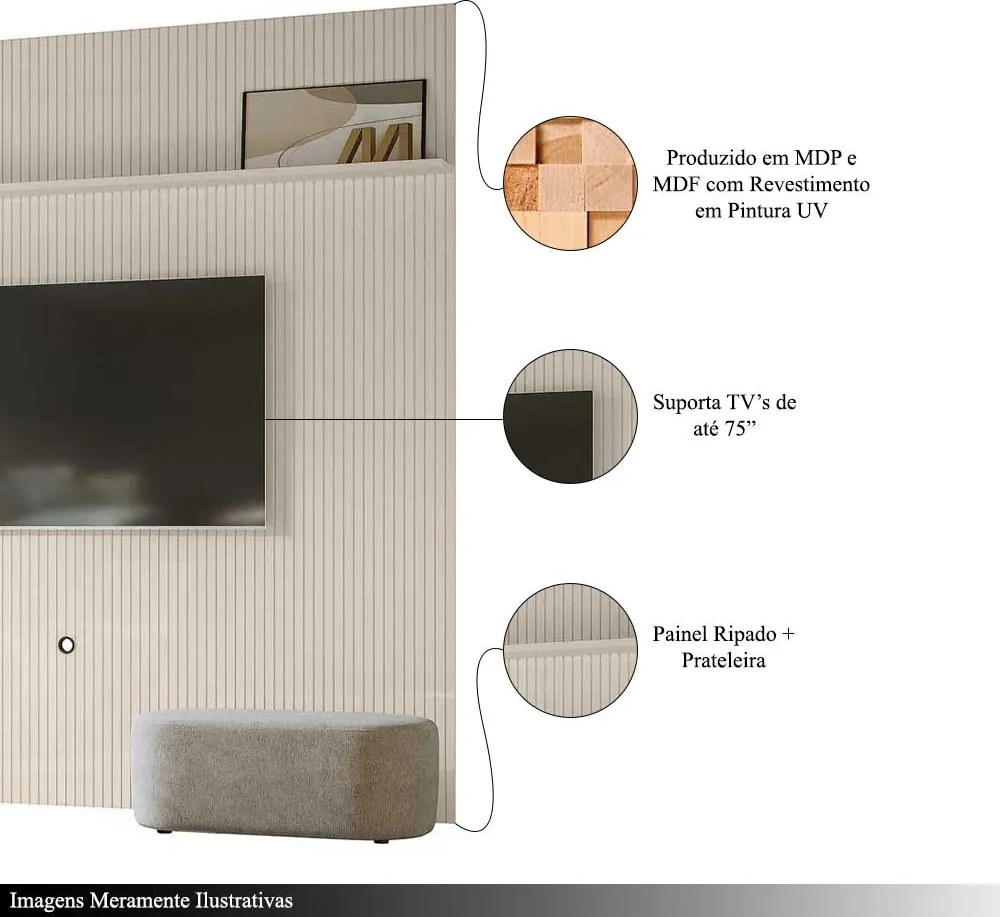 Painel Decorativo 245cm Hirta Frisado MDP até 75 OffWhite G97 - Gran Belo