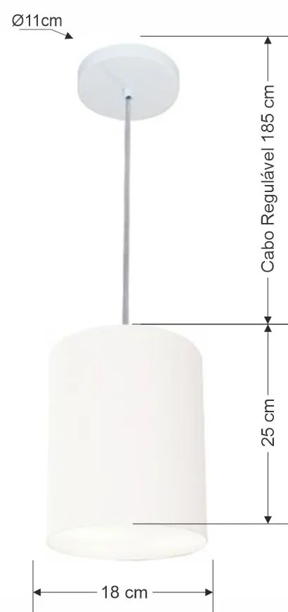 Kit/3 Lustre Pendente Cilíndrico Md-4012 Cúpula em Tecido 18x25cm Branco - Bivolt