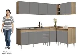 Armário de Cozinha Modulado de Canto 6 Peças CP33 com Pia Inox Castanh