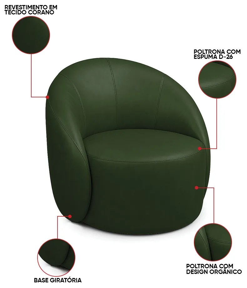 Poltrona Decorativa Orgânica Giratória Lua Sintético PU D03 - D'Rossi - Verde