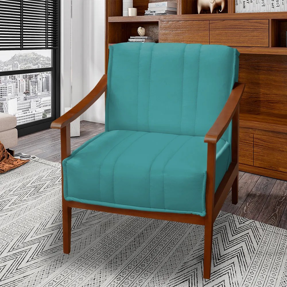 Poltrona Decorativa Vincenzza Veludo Azul Tiffany