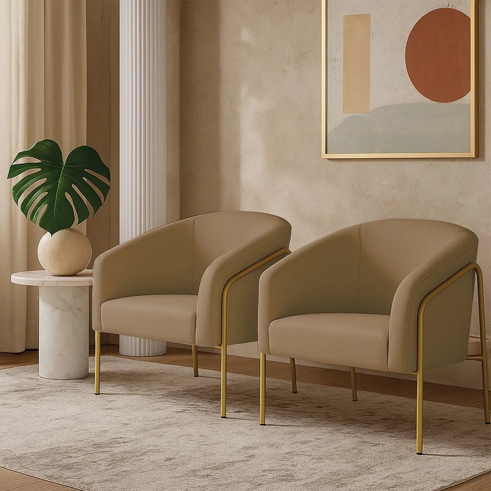 Poltrona Sala Industrial Alta Dourado Kit 2 Stella Suede D03 - D'Rossi  - Marrom Rato