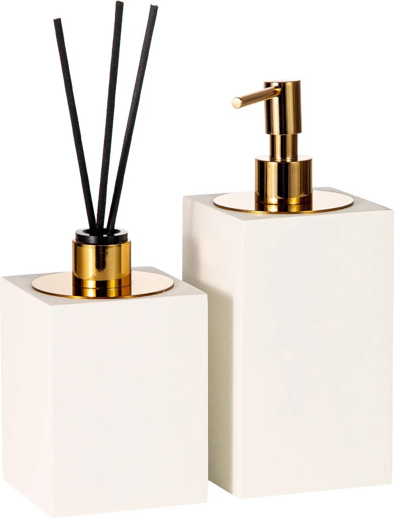 Conjunto Banheiro Duo Quadrado Resina - Off White Fosco - Gold  Off White Fosco - Gold