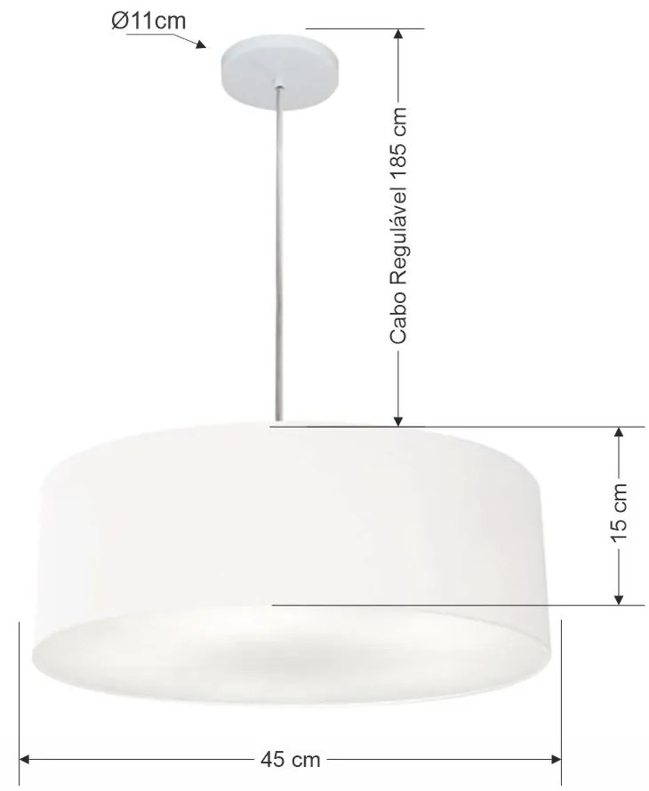 Lustre Pendente Cilíndrico Md-4254 Cúpula em Tecido 45x15cm Branco - Bivolt