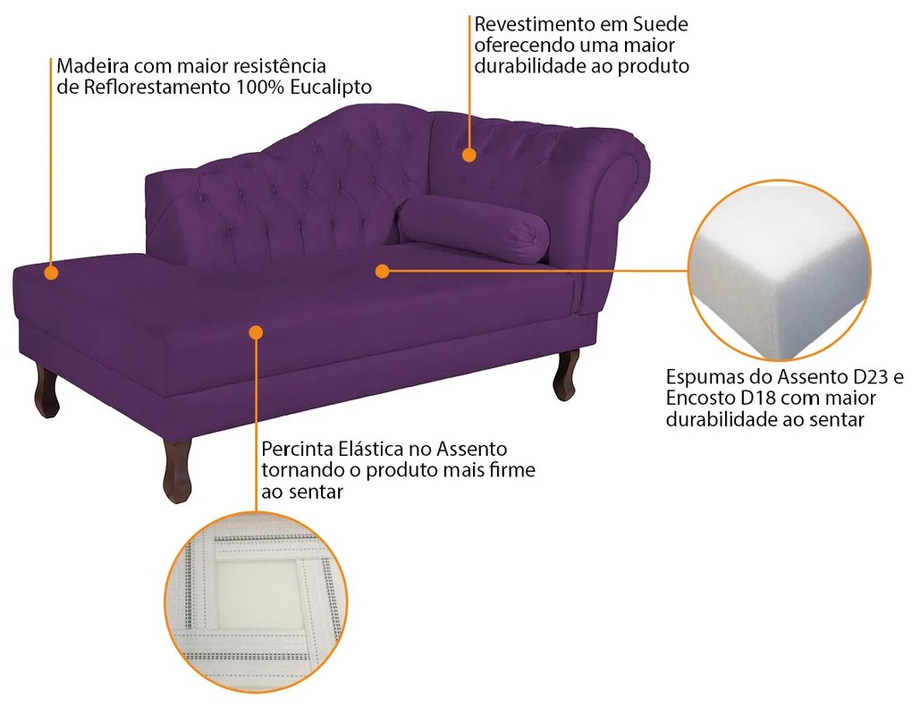 Recamier Diana 185cm Lado Esquerdo Suede Roxo - ADJ Decor