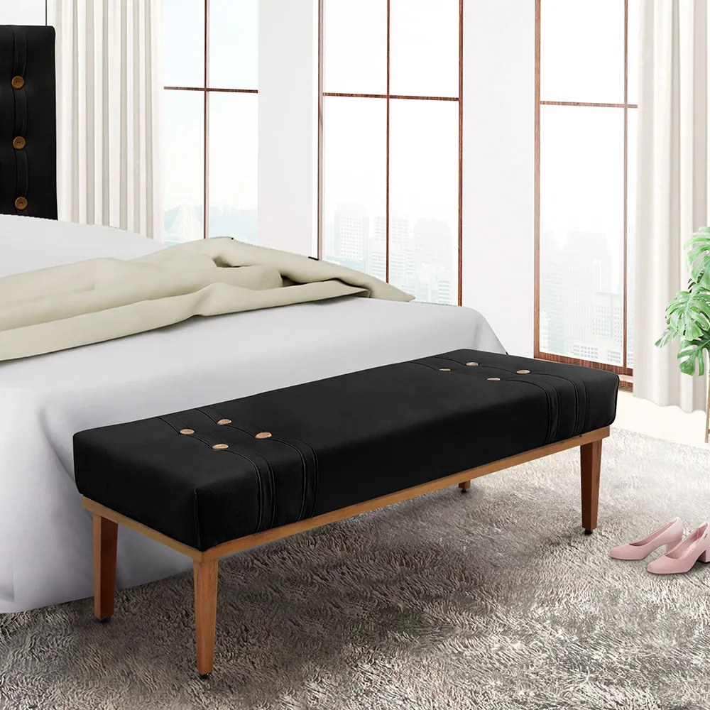 Recamier Decorativo 140cm Kors Suede Pés de Madeira Preto G63 - Gran Belo