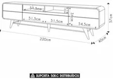 Rack Bancada de TV 85 Pol 220cm Época Castanho/Off - HB Móveis