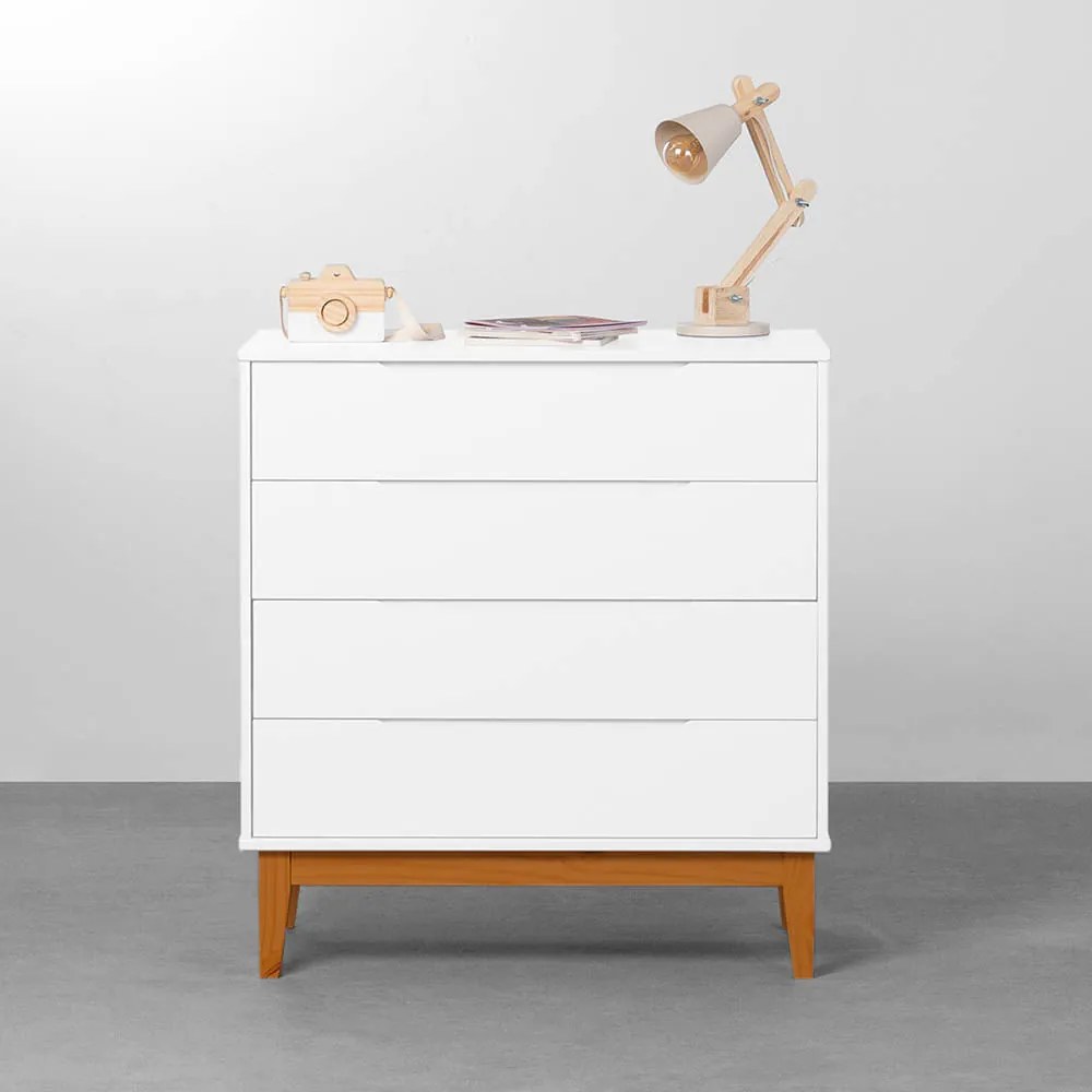 Cômoda Elfe 4 Gavetas com Pés Square Mel – Branco Fosco