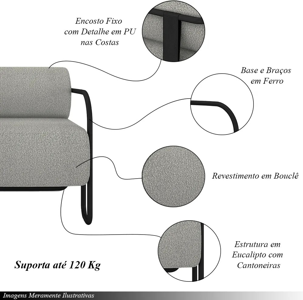 Kit 2 Poltronas Decorativas Sala de Estar Polatsk Base Industrial de Ferro Bouclê Cinza G33 - Gran Belo