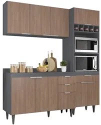 Armário de Cozinha Com Tampo CP02 180cm Pérola Grafite/Freijó Z34 - Mp
