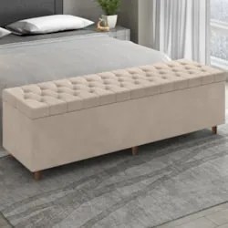 Recamier Baú Estofado King 193cm Indra Veludo Bege Z04 - Mpozenato