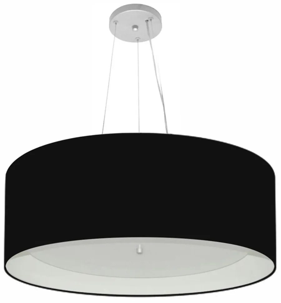 Lustre Pendente Cilíndrico Md-4013 Cúpula em Tecido 60x25cm Preto / Branco - Bivolt
