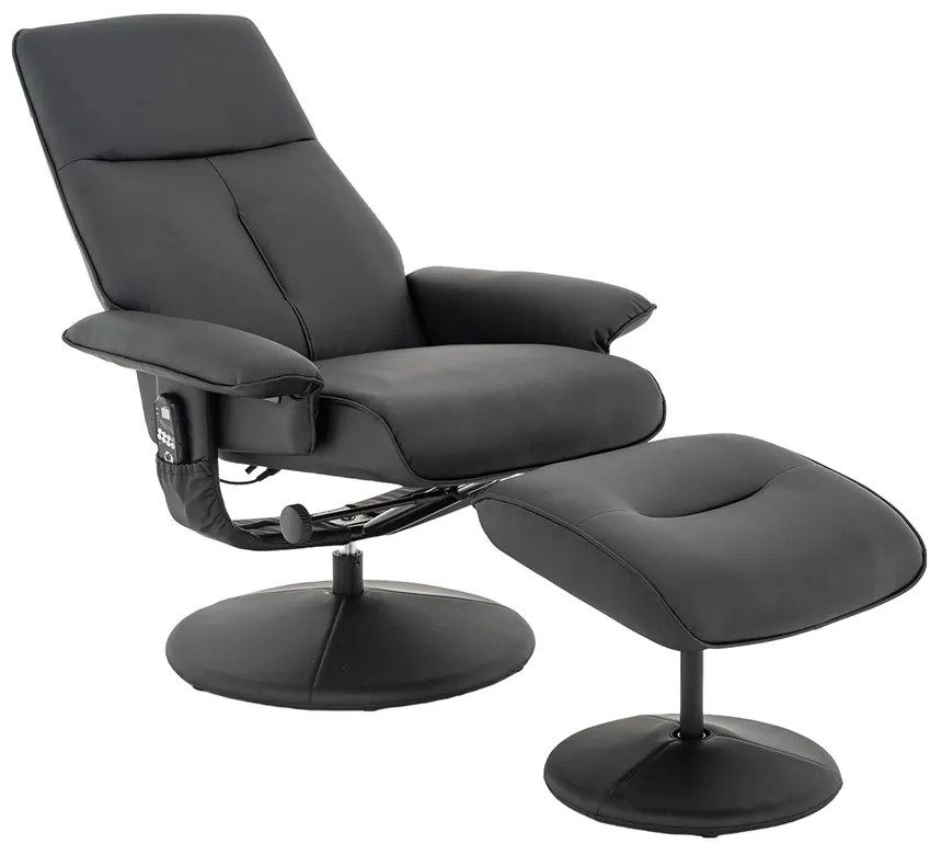 Poltrona Reclinável e Giratória de Massagem Arizona com Apoio de Pés Pu G56 - Gran Belo - Preto