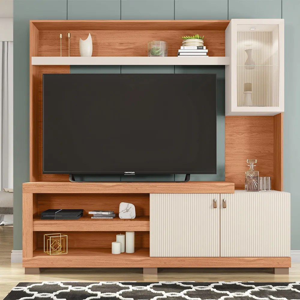 Estante TV 55 Pol 190cm Sala de Estar Liri C01 - D'Rossi - Freijó/Off White