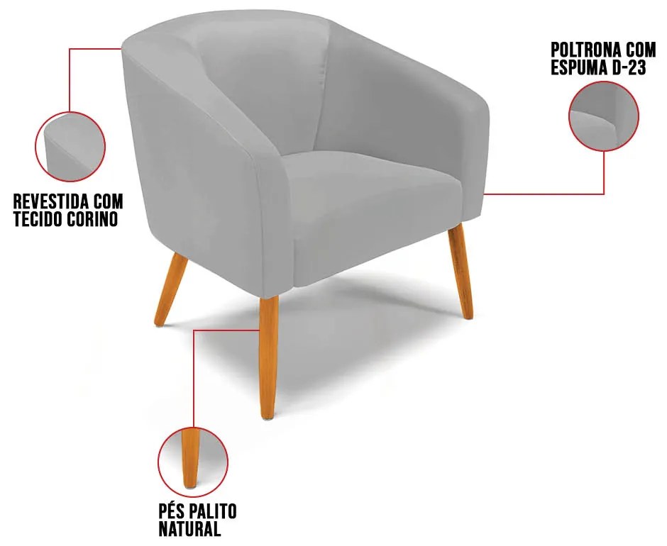 Poltrona Decorativa Pé Palito Castanho Stella Sintético Cinza D03 - D'Rossi