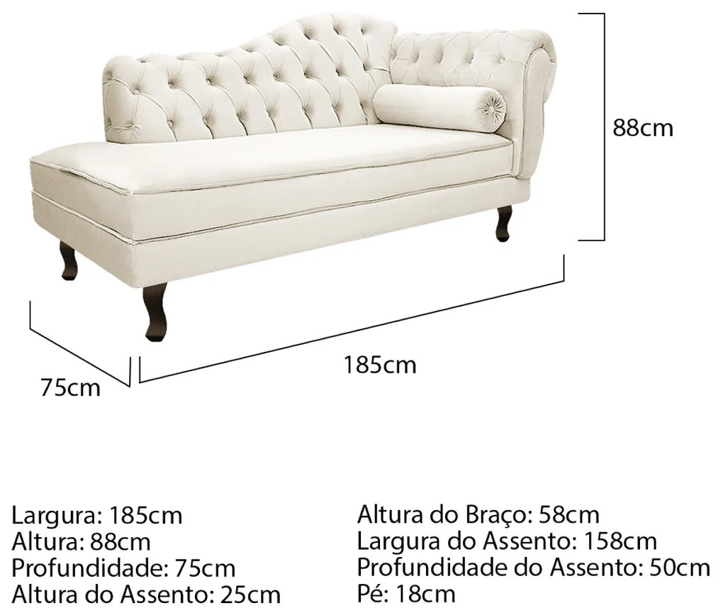Kit Diva Recamier Diana 185cm Lado Esquerdo e 02 Poltronas Classic Corano - ADJ Decor