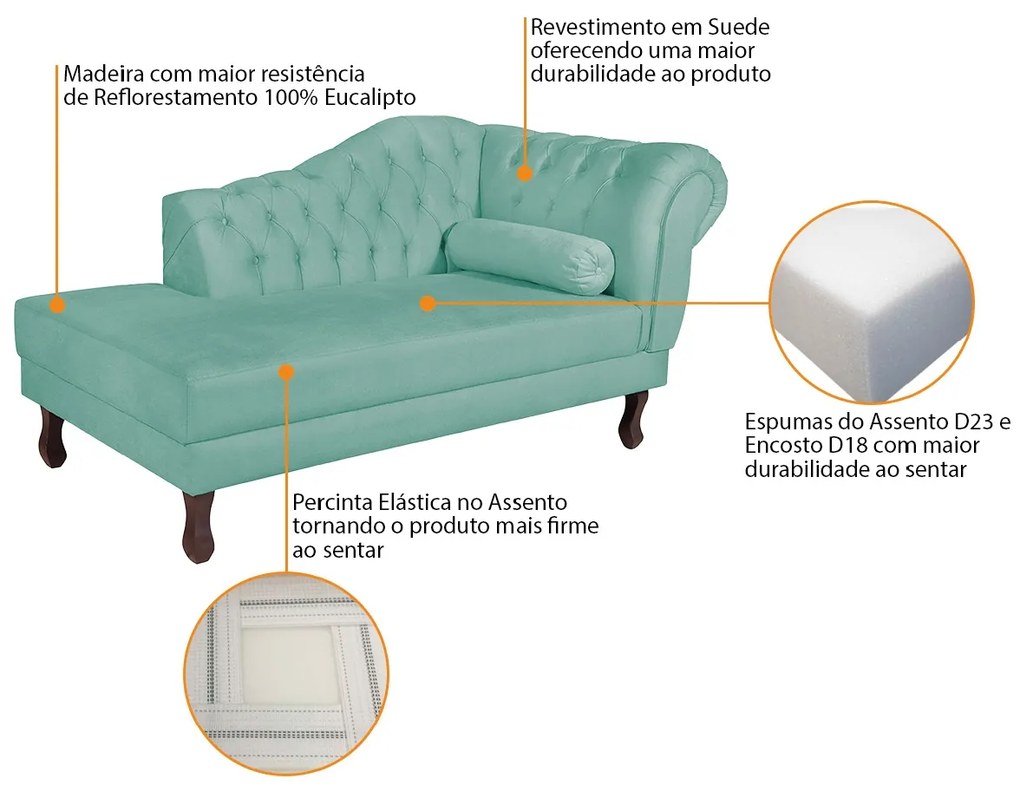 Recamier Diana 185cm Lado Esquerdo Suede Azul Tiffany - ADJ Decor
