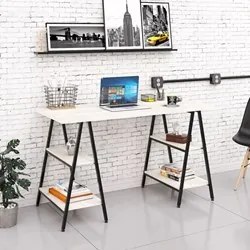 Mesa Escrivaninha Cavalete 135cm Estilo Industrial Prisma C08 Snow/Pre