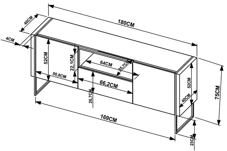 Buffet Multifuncional 2 Prateleiras Em Mdf - Thassos Branco