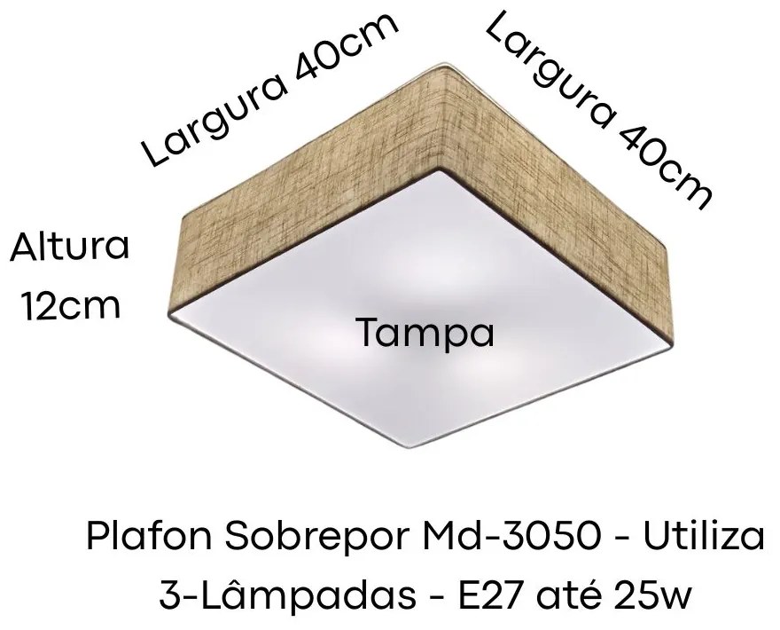Plafon Quadrado Md-3050 Cúpula em Tecido 12/40x40cm Rústico Bege - Bivolt