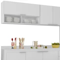 Armário de Cozinha Com Tampo CP02 240cm Pérola Branco Z34 - Mpozen
