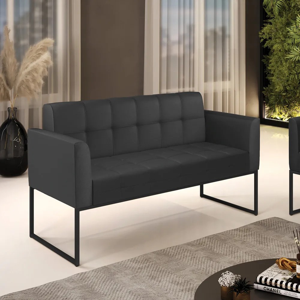 Sofá Namoradeira Elisa Corino Base Metálica Industrial Preto - D'Rossi - Preto