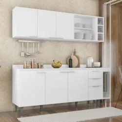 Armário de Cozinha Com Tampo CP11 200cm Pérola Branco Z34     - Mpozen