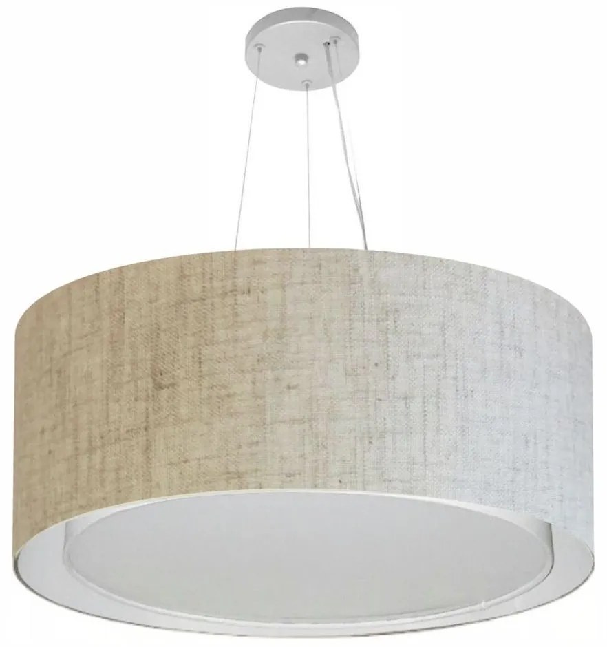 Lustre Pendente Cilíndrico Duplo Md-4303 Cúpula em Tecido 70x30cm Rustico Bege - Bivolt