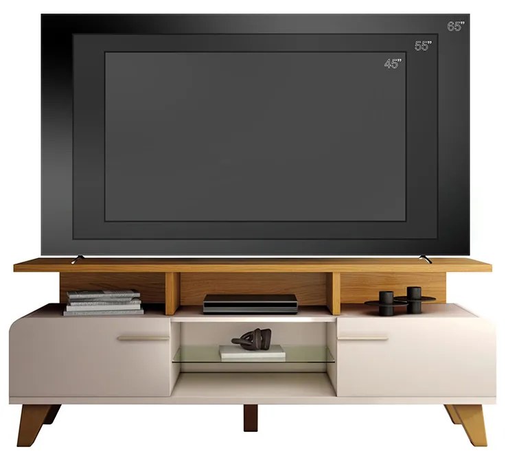 Rack para Sala Bancada de TV 70 Pol 200cm Zuri 1.6 Off White/Cinamomo H01 - D'Rossi