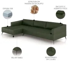 Sofá 5 Lugares 326cm Com Chaise Esquerdo Eko Couro Verde Z55 - Mpozena