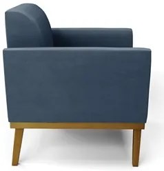 Poltrona Base Madeira Castanho Kit 2 Maressa Suede Azul Marinho - Ibiz