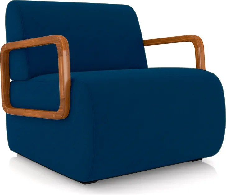 Poltrona Decorativa Sala de Estar Odessa Braços em Madeira Veludo Azul G33 - Gran Belo
