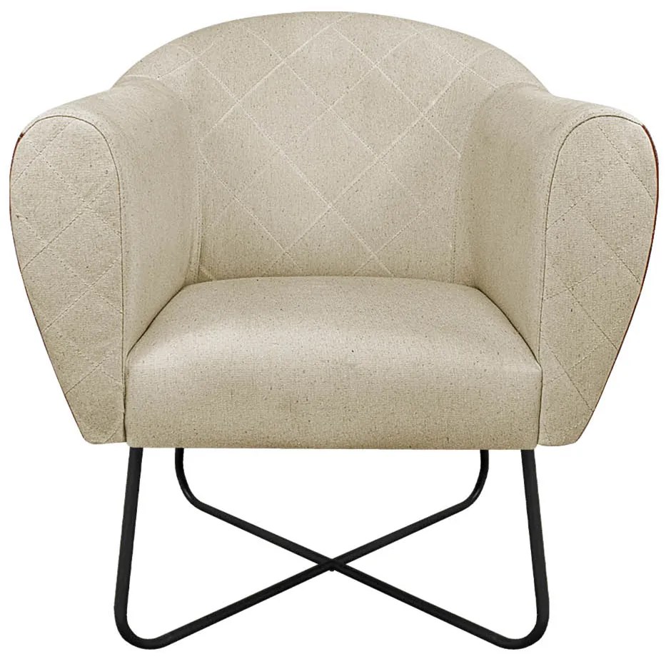 Kit 02 Poltronas Grazi Base X Preta Sintético Nozes Linho - ADJ Decor