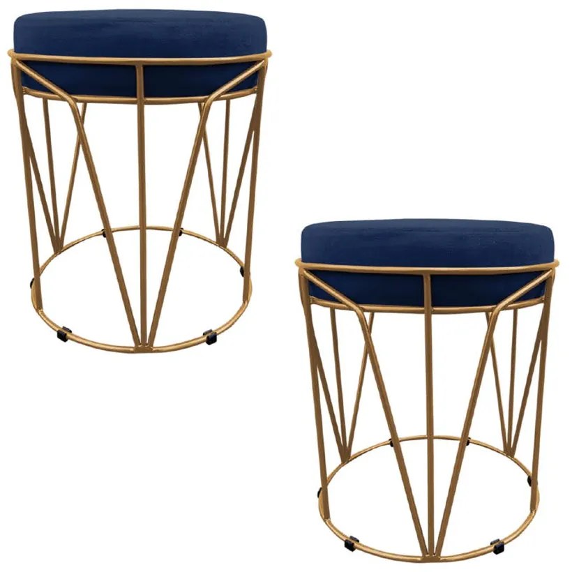 Puff Multiuso com Mesa Babu 2 em 1 Suede Base Dourado D'Rossi - Azul Marinho